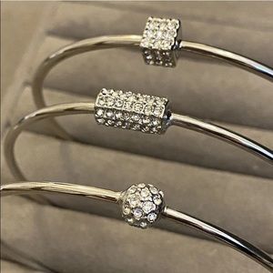 Lia Sophia "Treasure Trove" Set of 3 w/Cut Crystals Bangle Bracelet Silver Tone
